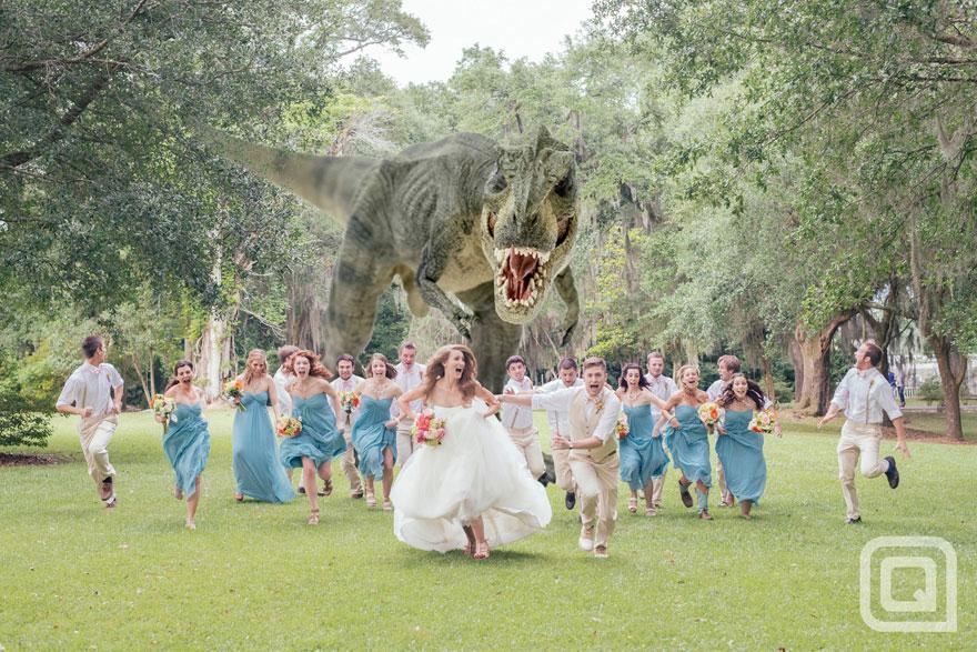 Az új esküvői fotó trend: Jedik, UFÓk, dínók a násznéppel együtt.